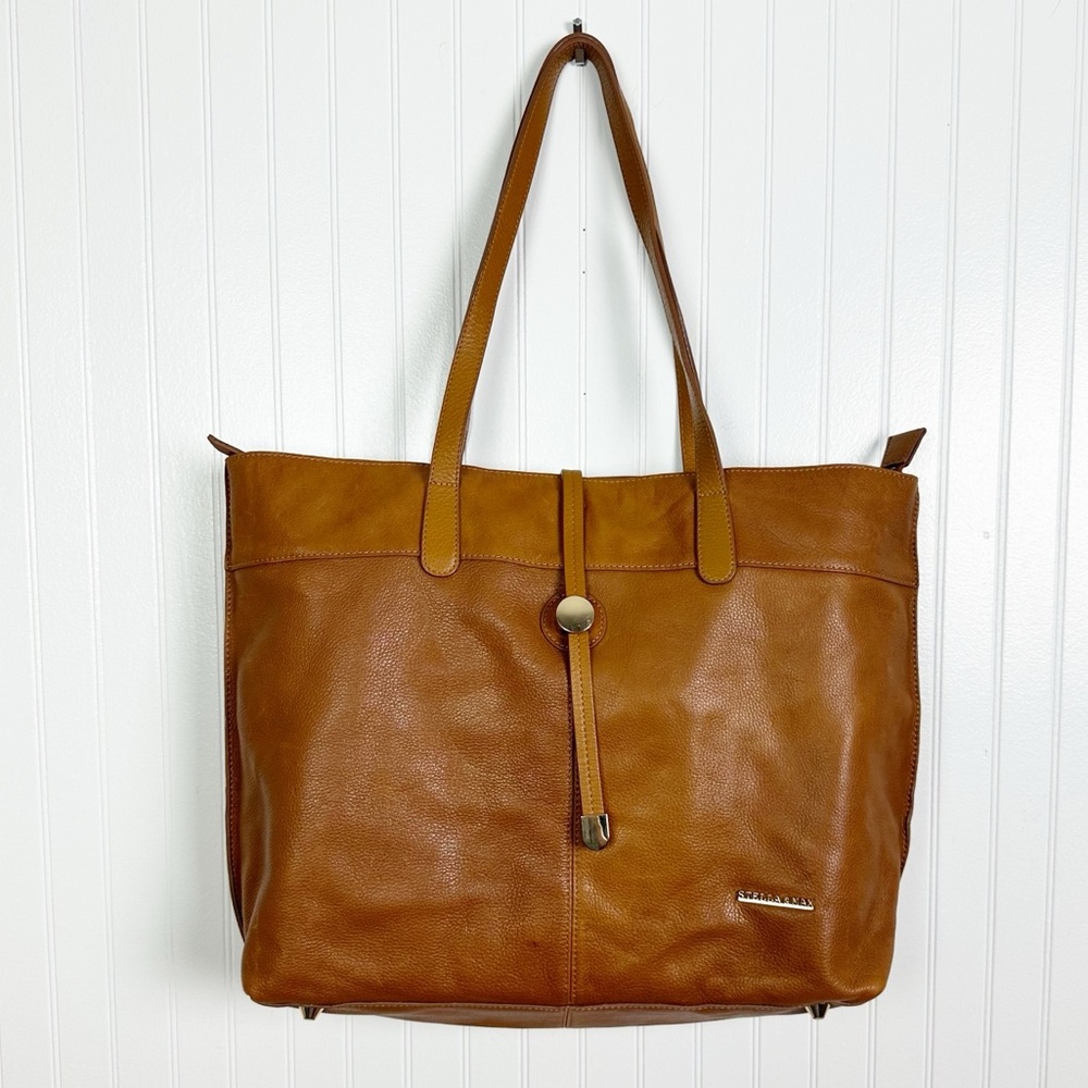 STELLA & MAX LEATHER LARGE CONAC BROWN SHOULDER TOTE BAG